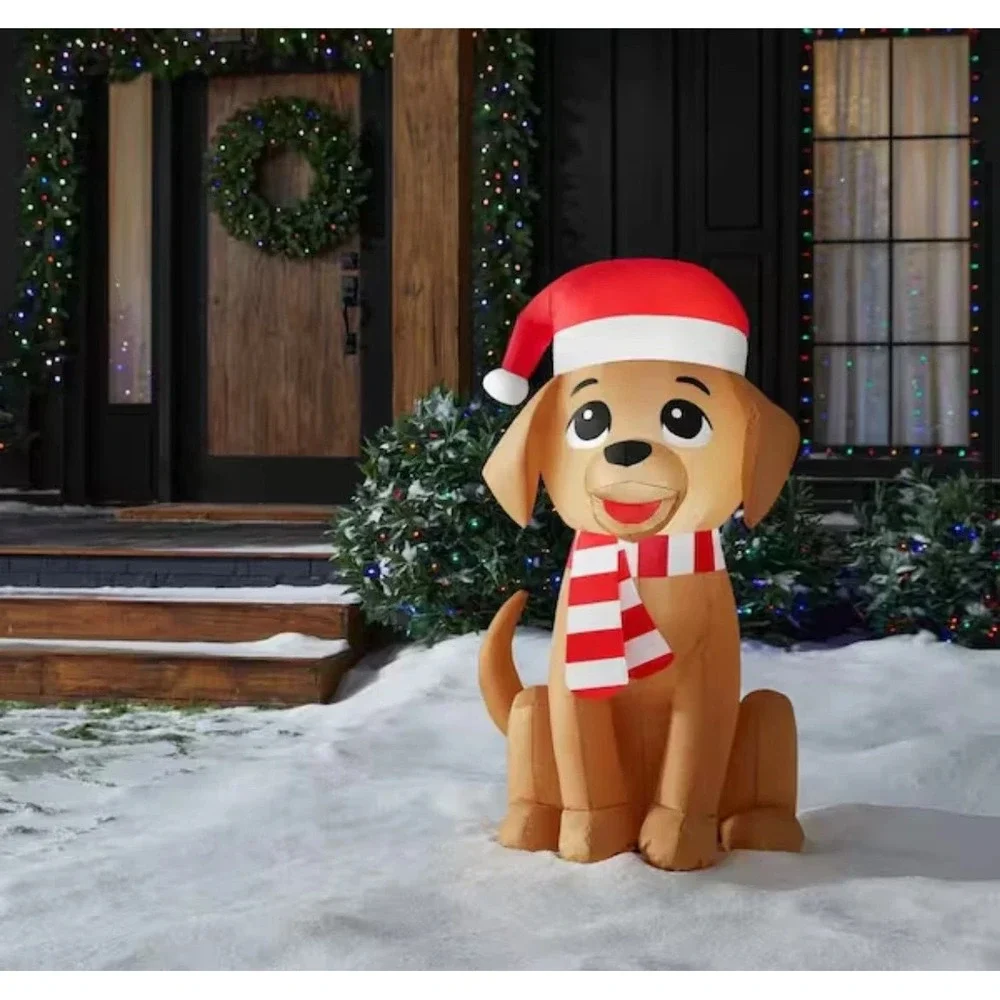 3.5 FT Christmas Inflatable Golden‎ Retriever Dog Santa Hat Scarf LED Lights